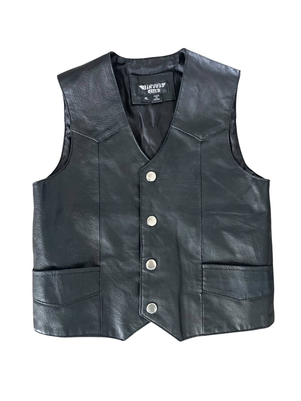 Kids Biker Vest Black Moto Leather Y2K Grunge Streetwear Youth XL